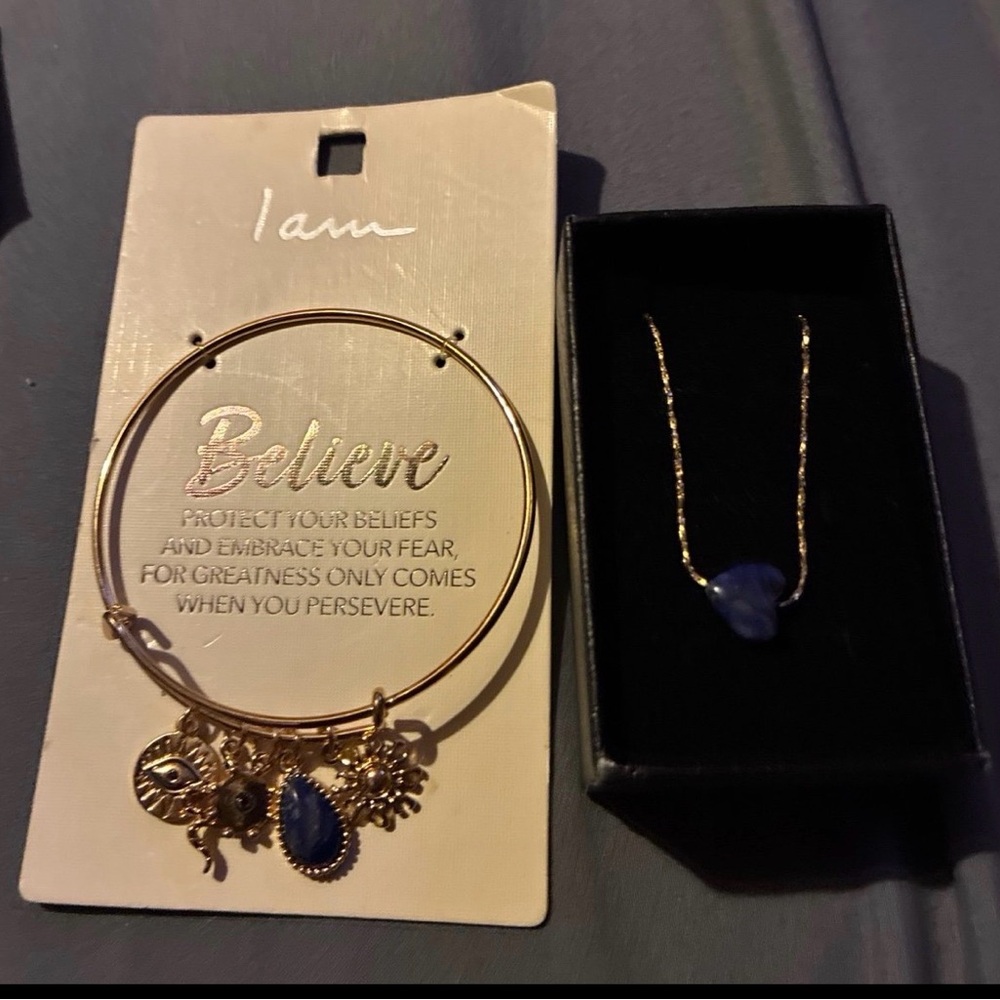 i am bracelet "believe" + necklace (lapis lazuli crystal)